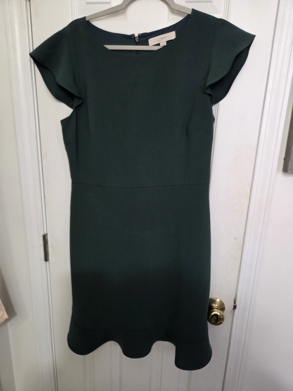 LOFT Dark Green Flutter Sleeve Midi Dress